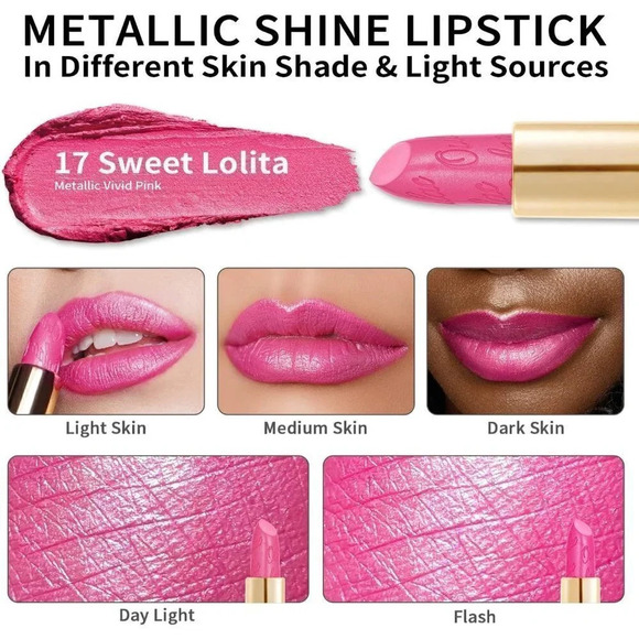 Oulac Women Metallic Hot Pink Lightweight Hydrating Lipstick Sweet Lolita17 - Picture 3 of 7